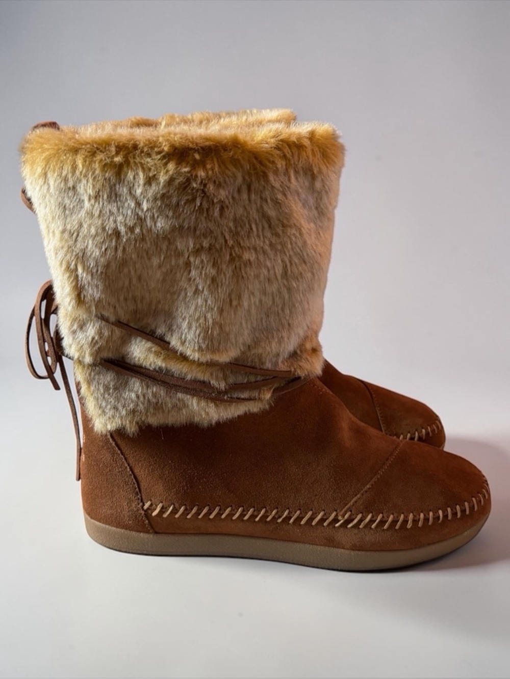 TOMS FAUX FUR SUEDE BOOTIES BROWN SIZE 11